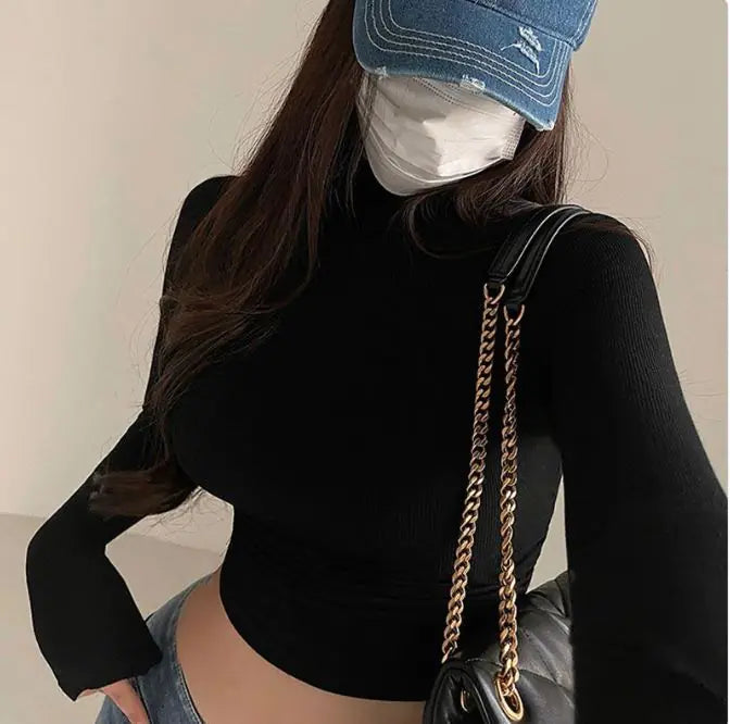 Womens Crop Turtleneck Tee
